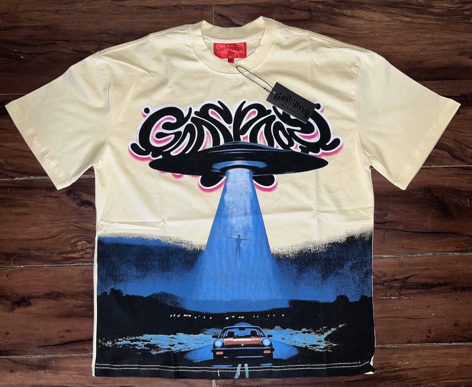 Godspeed Men’s Cream Graphic Print Crew Neck Short Sleeve T-Shirt Size L