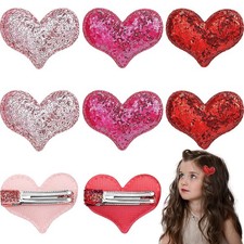 9 Piece Heart Hair Clips  Barrettes, Glitter Sequin Heart Hairpins for Girls...