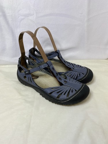 JBU By Jambu Women's Prague Flat Sandal - Denim/Stone Blue With Memory Foam Insole & Velcro Strap, Size 6