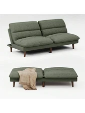 Convertible Futon Sofa Bed 2-Seater Corduroy Upholstered Adjustable Couch