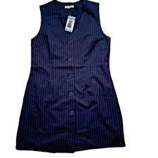 NWT Steve Madden Women's Pinstripe Dress Navy Button Front Short Length Size L