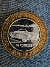 HILTON Reno $10 Gaming Token Limited Edition/.999 Fine Silver/58 CORVETTE Gem