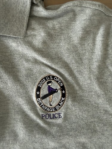 Ashworth Men's L Gray Golf Police Polo Shirt 2002 U.S. Open Bethpage Black Logo