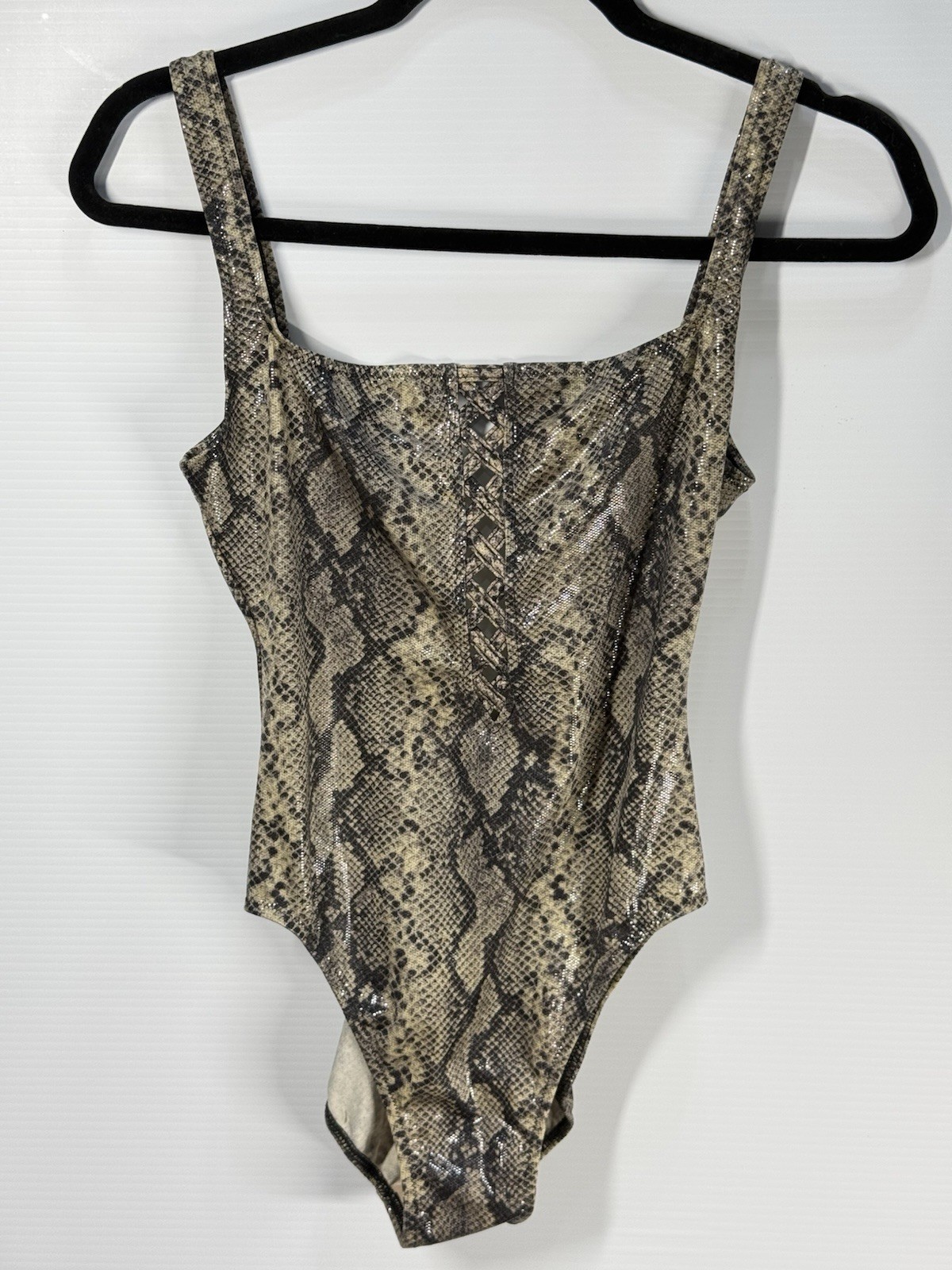 Vintage Gottex Swimsuit One Piece Women Size 10 Deadstock Snake Print Open Front