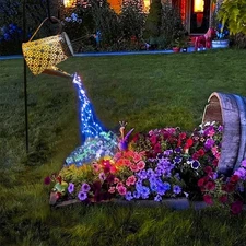 Solar Watering Can Lights, Large Hanging Solar -1 Pack-Blue - Star & Flower