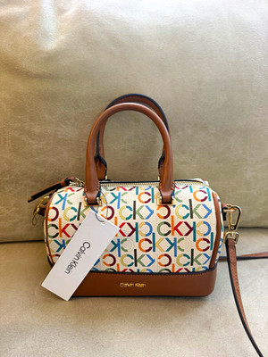 Calvin Klein CK Logo Small Satchel Top Handle Bag, Adjustable Strap, Zip