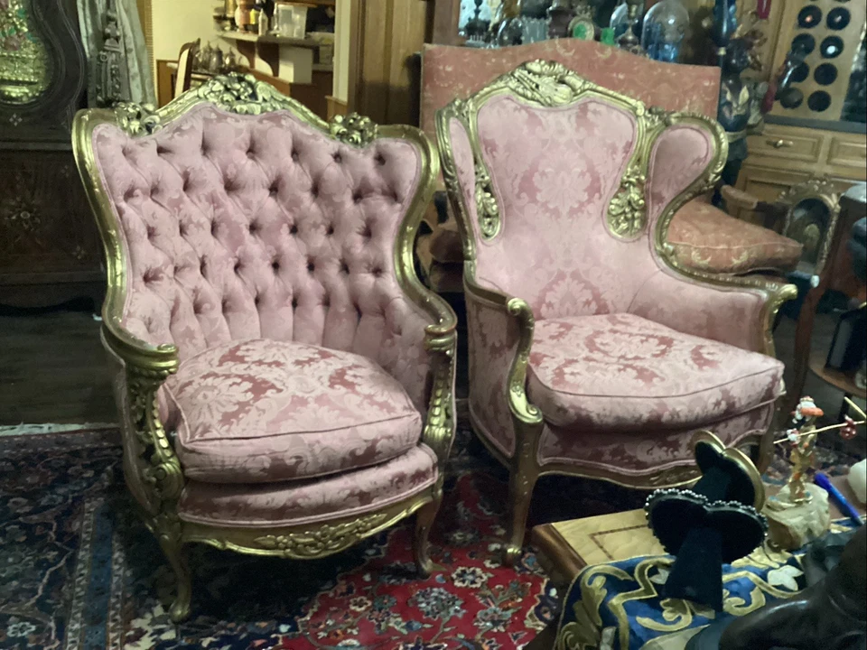 Par de sillas francesas estilo Luis XV barroco rococó vintage Foto 4 de 4