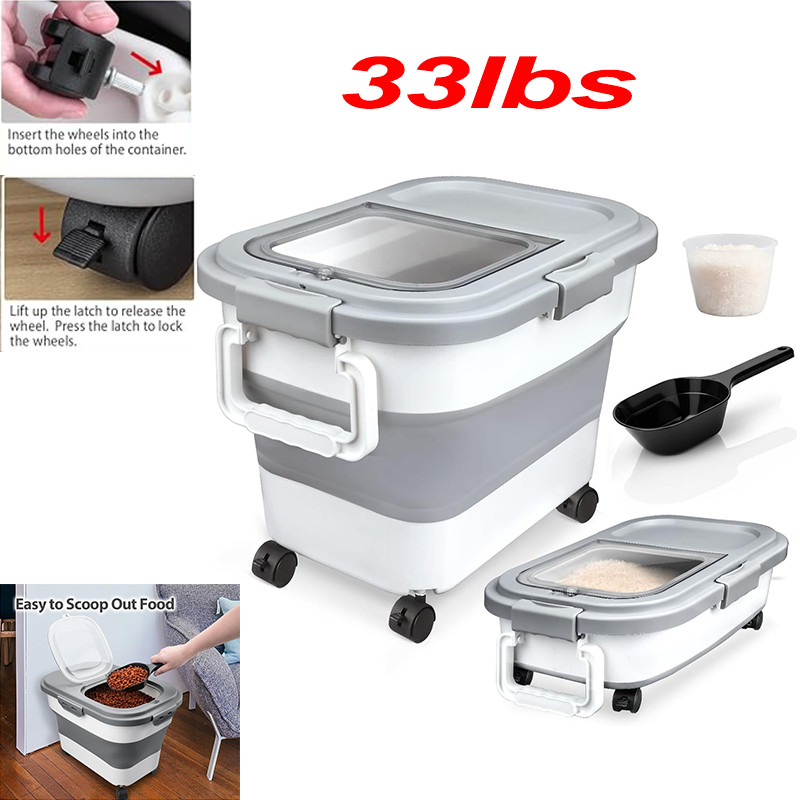 Storage Container Collapsible Food Storage Containers W/ Wheels & Scoop