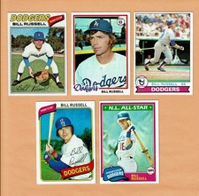 Bill Russell Baseball Card Lot (5) 1977-1981, Range from NM to NM-MT