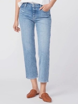Paige Noella Straight Leg Cropped Jeans Light Wash High Rise Denim Size 31