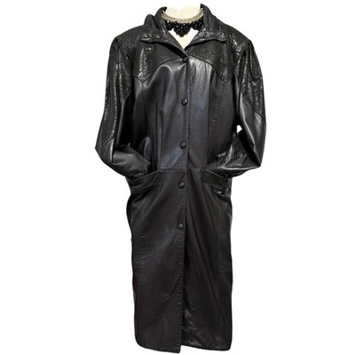 80 s Sharp Fashions Toronto Canada, Black Leather Trenchcoat Buttery Excellent￼