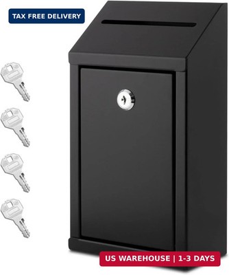 EIENHOSHI Metal Donation Box with Lock, Wall Mounted, Suggestion Box with 4 Iron