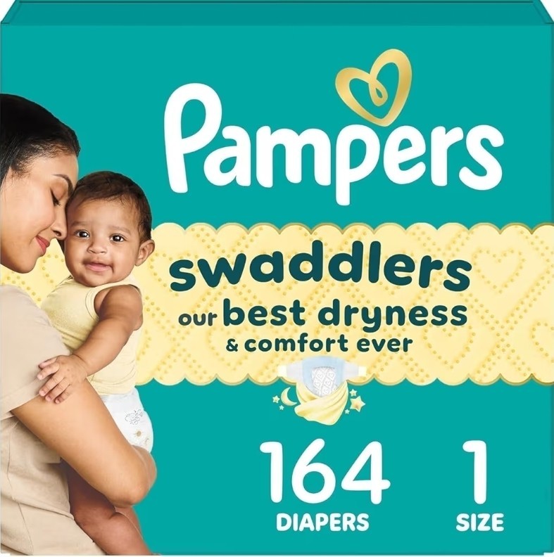 Pampers Swaddlers Diapers, Size 1 (8-14 lbs), 164 Count, Abs