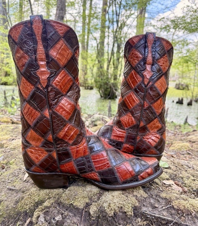 Lucchese Classics Patched Checker Hornback Caiman Belly Cowboy Boots Size 11 EE image 10