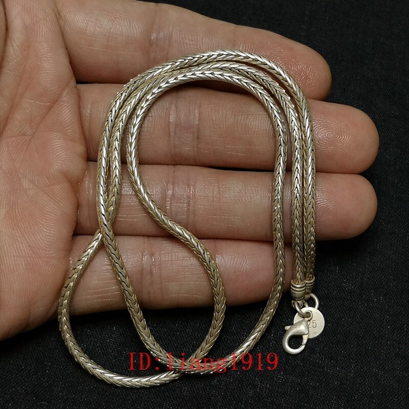 L 24 Inch Old Chinese Tibet Silver Handmade Necklace Bracelet Gift Collection