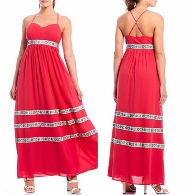 Belle Badgley Mischka francine barberry embroidered pink maxi dress NWT Size 0