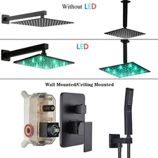 Black Shower Faucet Set 8-16" Rainfall Shower Head Combo Trim Kit w/ Mixer Valve