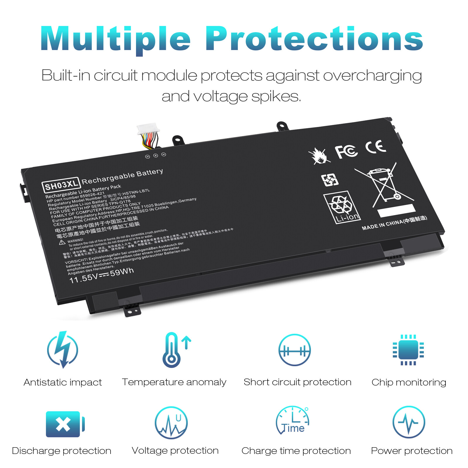 SH03XL Laptop Akku Für HP Spectre X360 13 - 57Wh Originalersatz