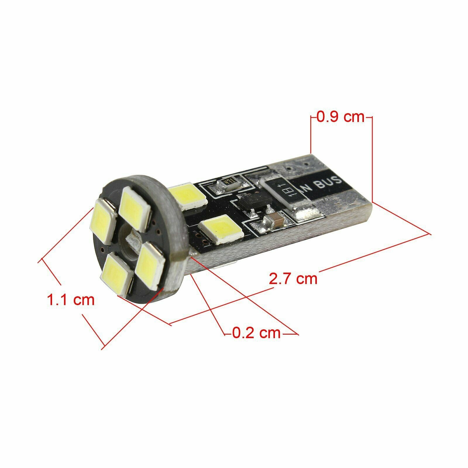 Set di 10 Lampadine Auto CANBUS Т10 W5w 8 Smd a LED 300LM Bianco 12V Luci Intern - Miniatura 2