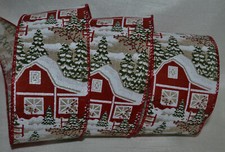 Wired Ribbon Country Christmas Red Barn Winter Pine White 2.5" Holiday Farm Bow