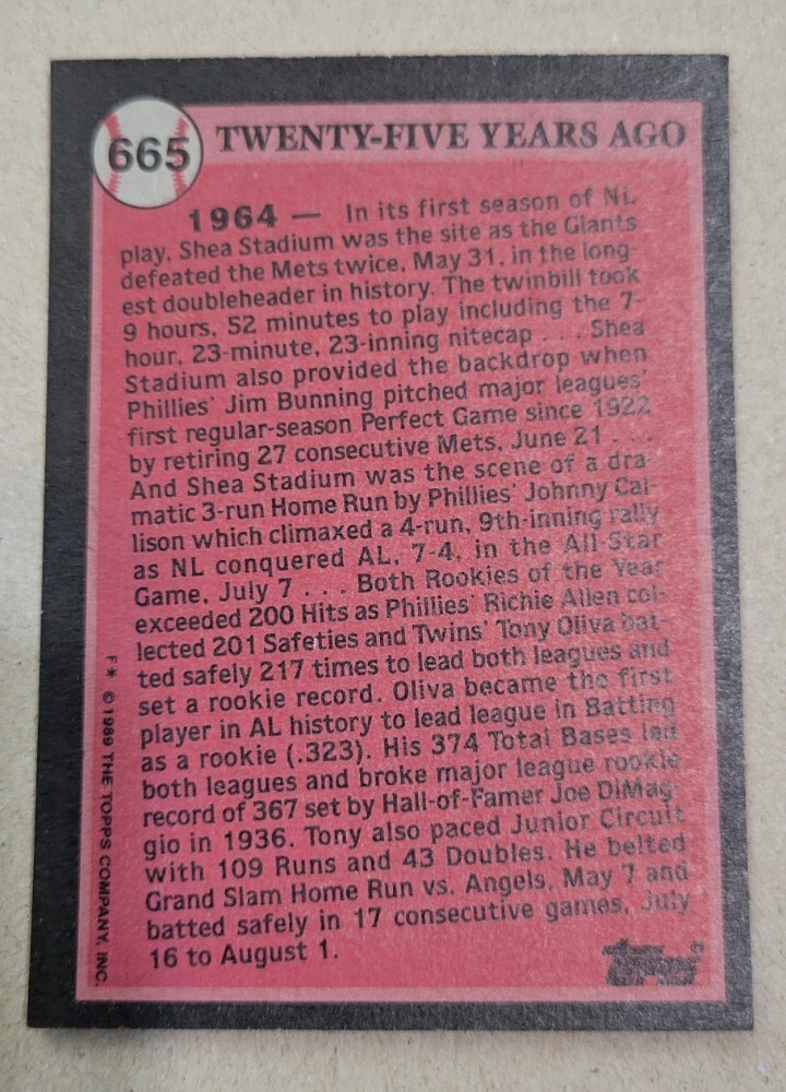 1989 Topps Baseball Tony Oliva Turn Back The Clock Minnesota Twins eBay