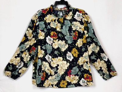 Emery Rose Women's Size 4XL Multicolor Floral Ruffled High Neck Long Sleeve Top