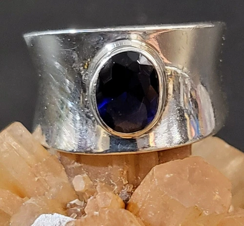 Vintage Sterling 925 Silver Men's Jewelry lab-created Blue Sapphire Ring Sz6