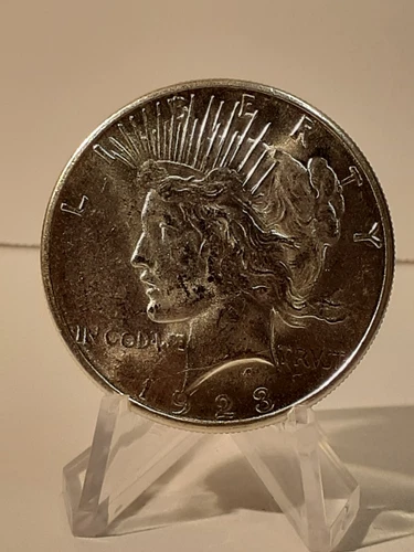 1923 S PEACE SILVER DOLLAR IN CHOICE BU CONDITION IN CLEAR HOLDER