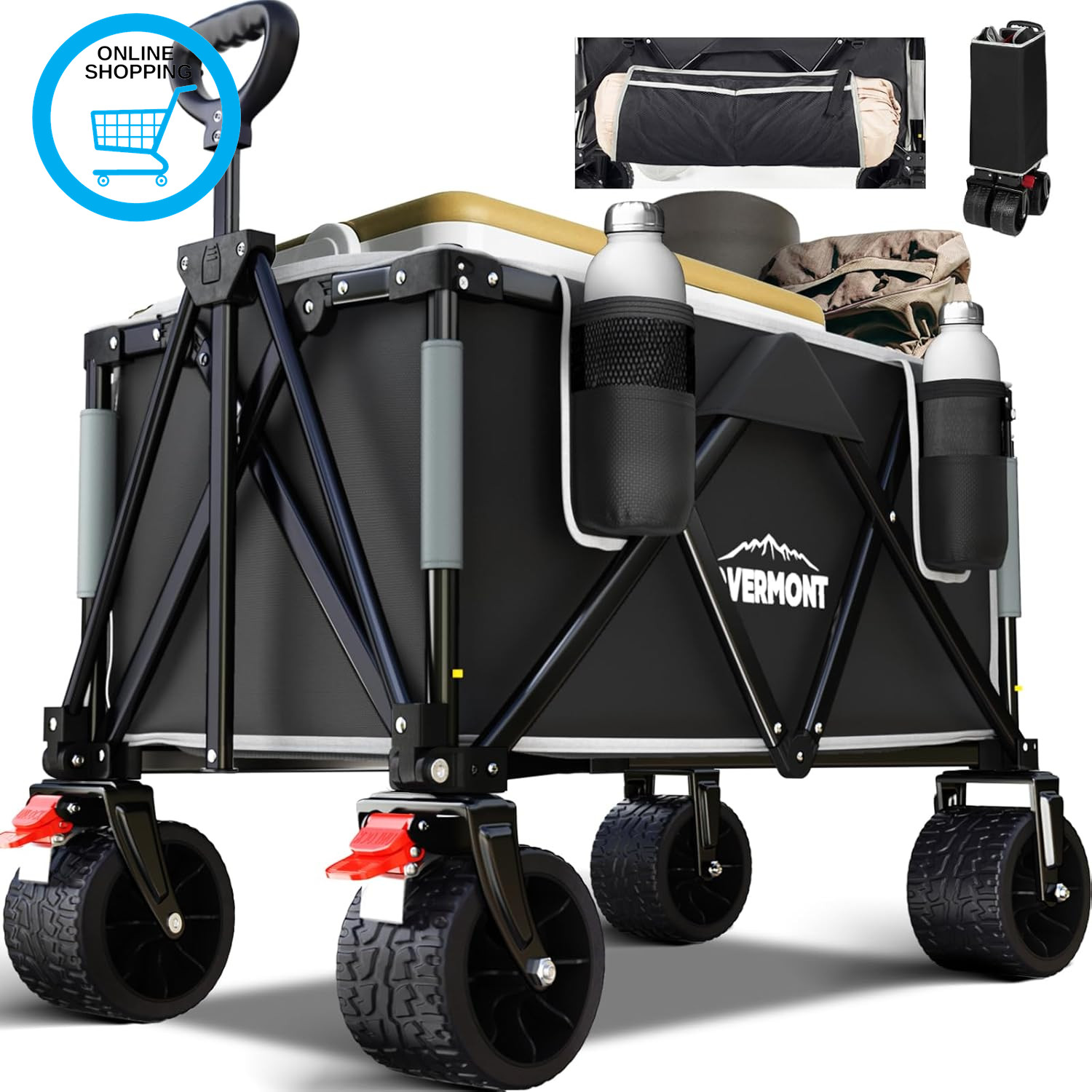 Quality 150Kg Festival Camping Trolley on Wheels - Heavy Duty Folding Wagon Cart