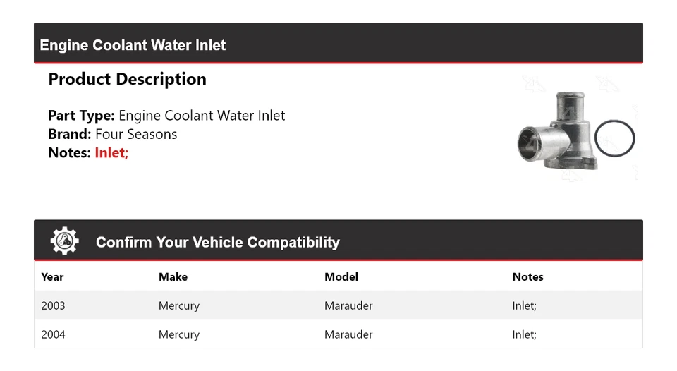 Entrada de agua refrigerante motor Mercury Marauder 2003-2004 4 estaciones Foto 2 de 4
