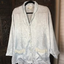 Vintage Christian Dior Pajama Set Medium Blue Paisley Textured Lace Pockets