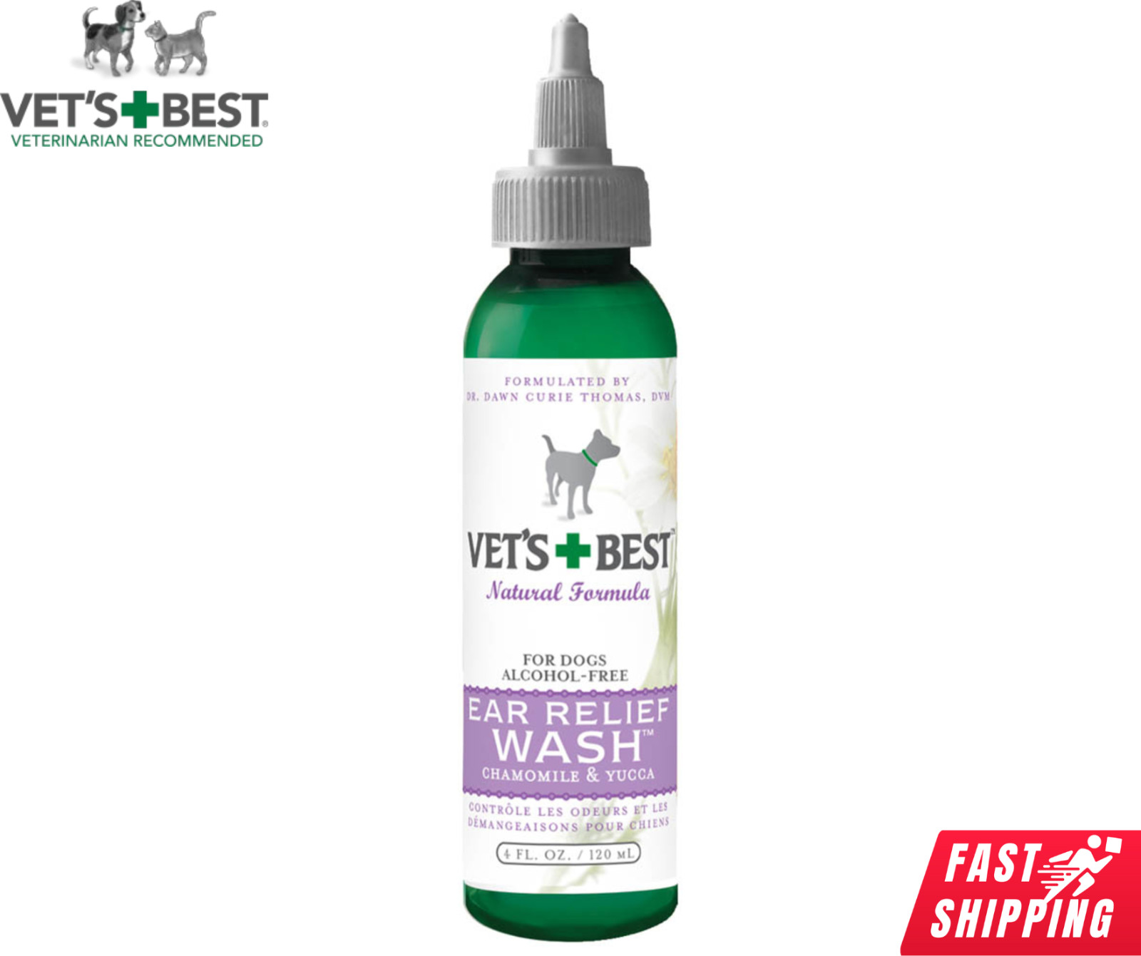 Vet's Best Dog Ear  Relief Wash Natural Removes Wax Soothes 