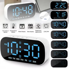 Digital LED Desk Alarm Clock LED Large Display Time Temperature Battery Snooze