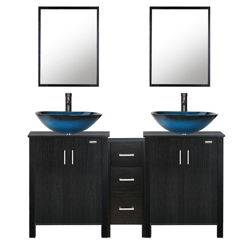 60" Bathroom Vanity Set W/Round Square Vessel Sink Faucet Combo Black eBay