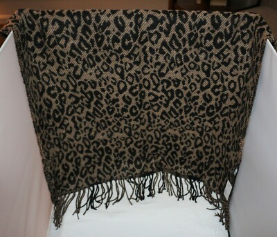Women's Black & Tan Reversable Rectangular Scarf with Fringe NEW in Pkg #1096