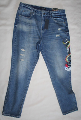 Ed Hardy New York City NYC Eagle Skull Snake SLIM TAPER JEAN $175 SIZE 34 NWT