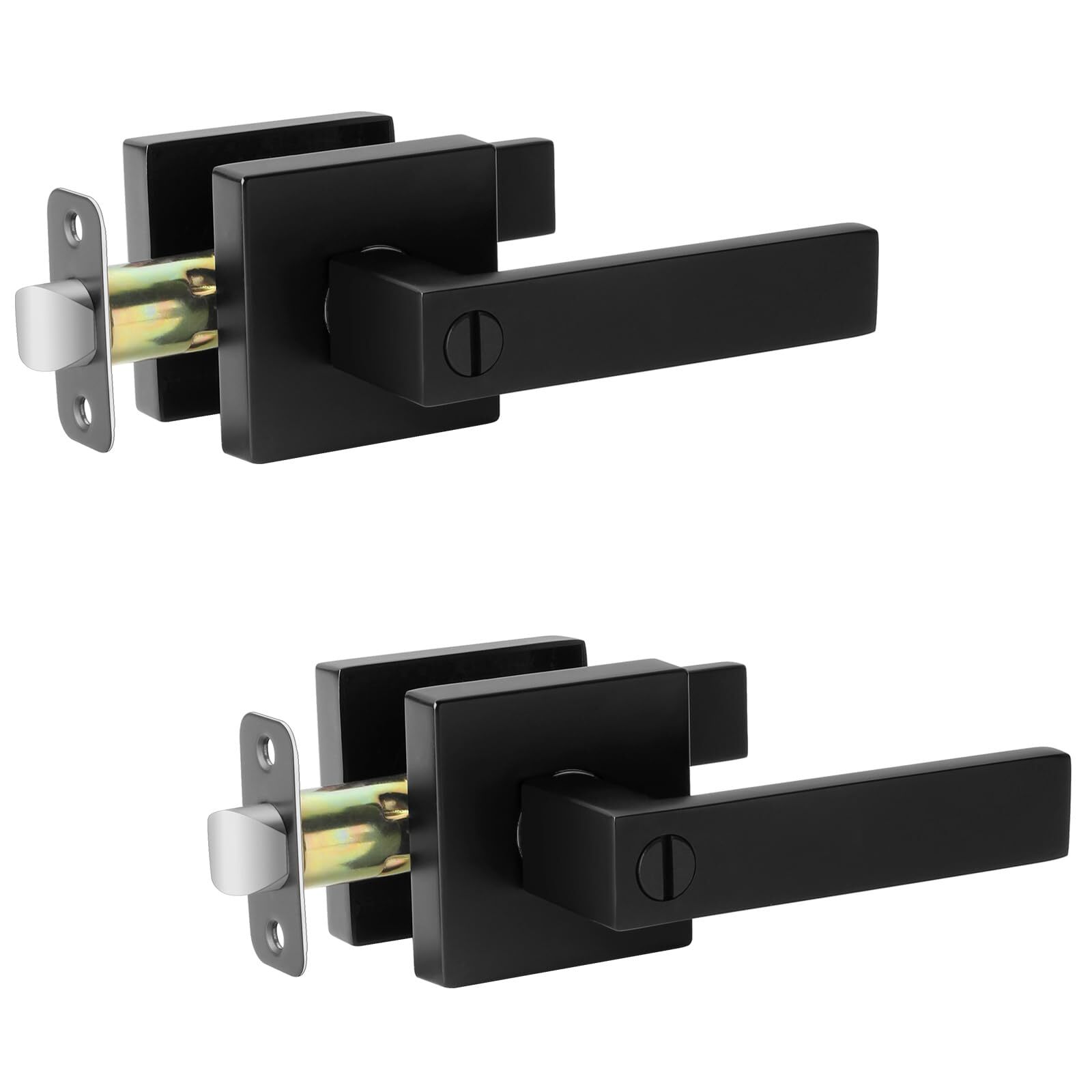 Privacy Door Handle Black Keyless Door Levers Set 2 Pack Heavy Duty Interior D-image