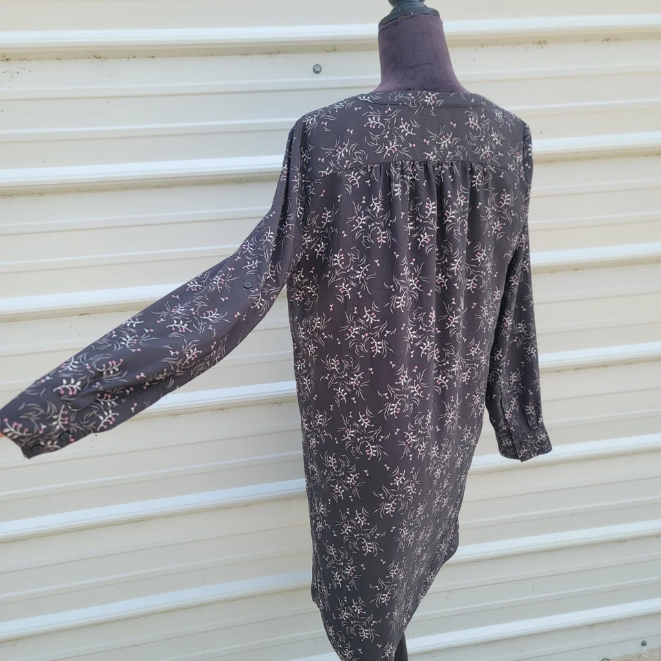 LOFT Sheath Dress Long Sleeve Floral Grey/Pink Casual Business Preppy BOHO Sz M - Image 4 of 4