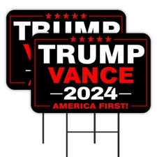 Trump Vance 2024 - America First 2 Pack Double-Sided Yard Signs 16" x 24" with M