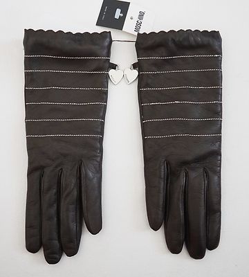$195 New MOSCHINO Dark Brown Genuine LEATHER CASHMERE Lined Gloves 7