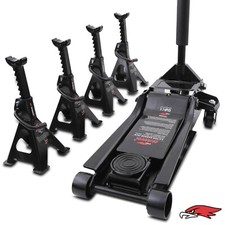 3 TON HEAVY DUTY LOW PROFILE MECHANIC STEEL 3T CAR JACK AND 4 AXLE STANDS KIT