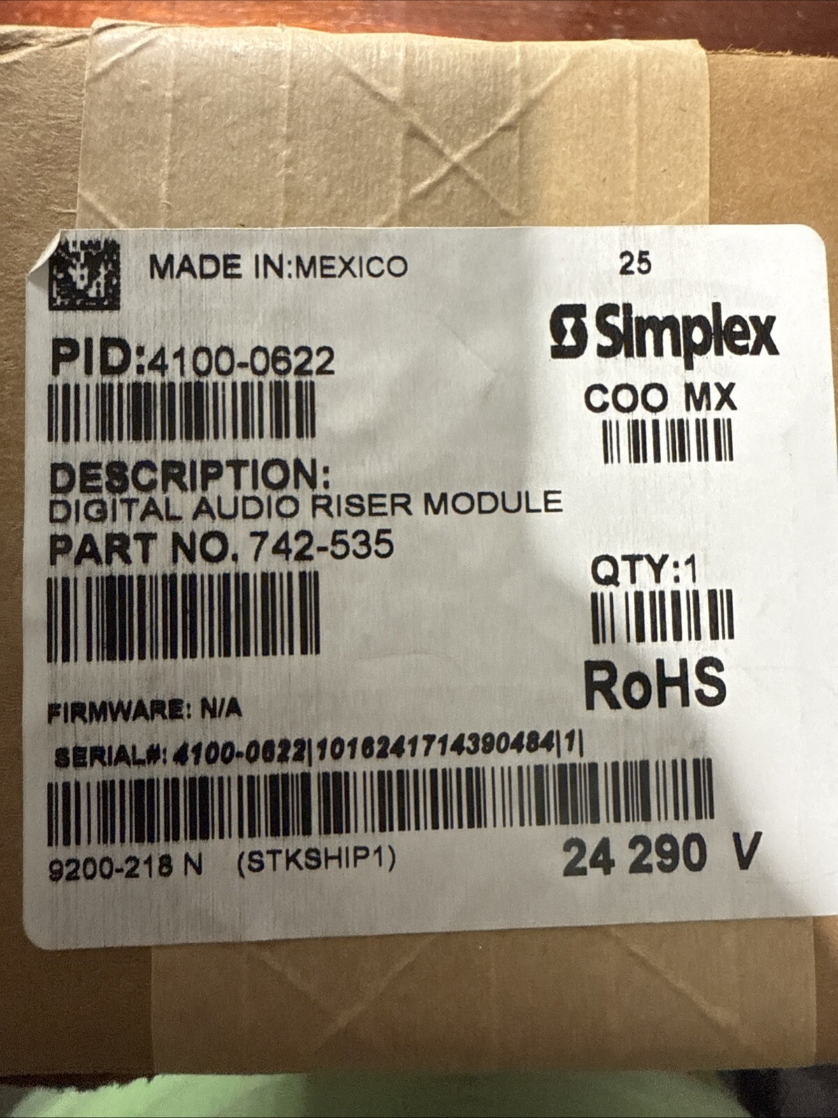 Simplex 4100-0622 Digital Audio Riser Module for sale online | eBay