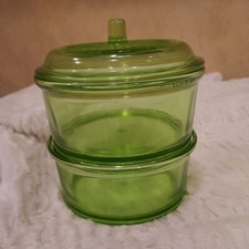  * RARE! HARD TO FIND! HAZEL ATLAS STACKABLE  GREEN GLASS BOWLS W/ONE LID Vintag