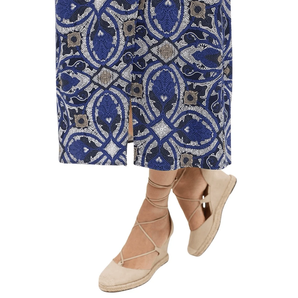 Falda envolvente Maeve Anthropologie Cyprus XL motivo azul gráfico boho africano se adapta a 1X Foto 4 de 4