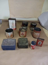 VTG Lot Variety Tin Can Prince Albert Sugar Barrel Peanut Crunch General Store