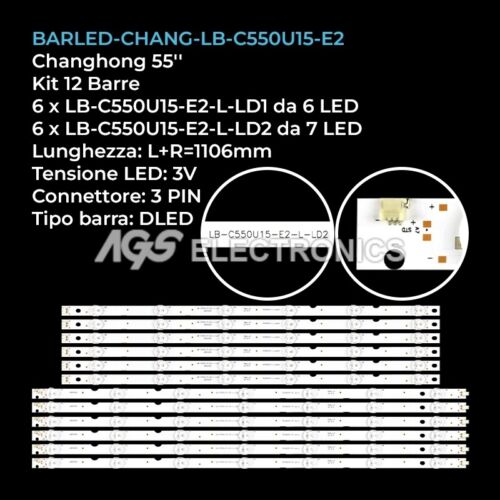 KIT 12 BARRE STRIP LED TV CHANGHONG LB-C550U15-E2-L LB55059 - Afbeelding 1 van 1