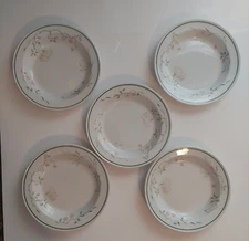 Steelite International England 8.5" Soup Bowls Green Trim Pink Flowers (5)