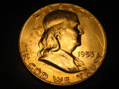 1953-D 90% Silver Franklin Head Half Dollar BU SOME VERY LIGHT TONED AREAS ^^^