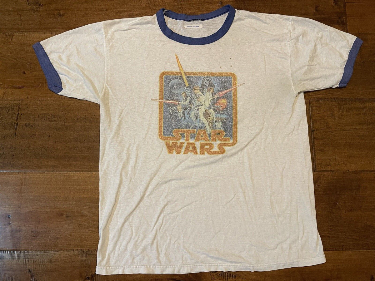 Vintage Star Wars Movie S/S White Blue Trim Ringer T-Shirt - Men's