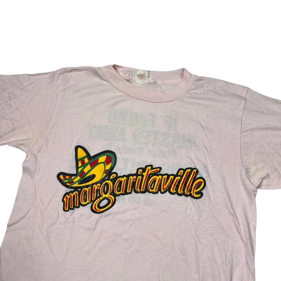 Camiseta Vintage Años 80 Margaritaville Jimmy Buffett If Found Wasted Rosa Mediana Foto 4 de 4